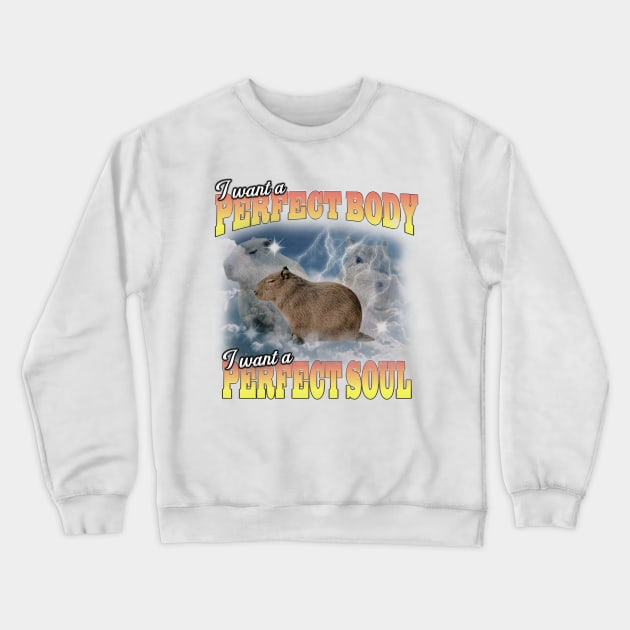 Cabybara Vintage 90s Bootleg Style Graphic T-Shirt, i want a perfect body i want a perfect soul Shirt, Funny Capybara Meme Crewneck Sweatshirt by Y2KERA